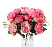 U/N DEEMEI Ramo de peonías Artificiales de Seda, 4 Paquetes de Rosas persas sintéticas con Hojas de eucalipto para decoración del hogar, Boda, Fiesta (Rosa Rojo + Rosa)