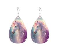 U-Nicornios Encantados Y Perla Pendiente De Piel Estampado Pendientes Ligeros Aretes De Cuero Para Día De La Madre Aniversario Mujer