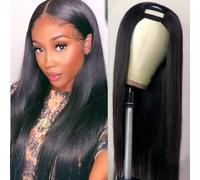U Part Peluca de Cabello Humano Brasileño Virgen Liso para Mujeres Negras - 150% Densidad, Medio Clip, Sin Pegamento, Color Negro Natural, 18 Pulgadas