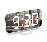 U-picks Despertador digital LED, reloj digital de 6,5'', reloj de mesa con repetición, espejo, brillo ajustable, despertador para mesita de noche, dormitorio, decoración de habitación y oficina-blanco