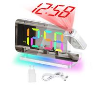 U-picks Reloj Despertador Con Proyección RGB - Espejo LED de 7.4" Con Proyector Giratorio de 180° - Pantalla Digital de 11 Colores - Luz Nocturna de 10 Colores - Reloj de Mesa Digital