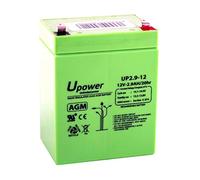 U-Power Batería AGM 12V 2,9Ah VRLA para SAI/UPS, Faston F1 4,8 mm | Batería AGM 12V 2,9Ah para respaldo y equipos compatibles. Sellada VRLA, sin mantenimiento, con Faston F1 4,8 mm.