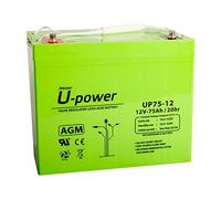 U-Power Batería AGM 12V 75Ah - Sellada Recargable Plomo-Ácido VRLA - Para Alarmas, SAI/UPS, Energía Solar, Seguridad y Más - Terminal Tornillo Métrica M6
