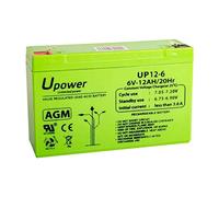U-Power Batería AGM 6V 12Ah - Sellada Recargable Plomo-Ácido VRLA - para Alarmas, SAI/UPS, Seguridad, Juguetes Eléctricos y Más - Terminal Faston F1 (4.8 mm)