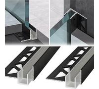 U profundo de aluminio Puerta de ducha de aluminio negro, canal F profundo, paquete de 2, panel de baño de vidrio fijo, riel de clip de vidrio(For 8mm (5/16") Glass,1.9m/74.8in)