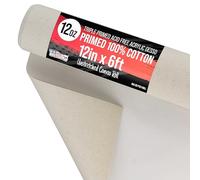 U.S. Art Supply 12-Ounce Triple Primed Gesso 12" Wide x 6' Long (2 Yards), 100% Cotton, Acid-Free - Unstretched Canvas Rolls for Painting, Oil & Acrylic, Murals - Cut to Frame Size