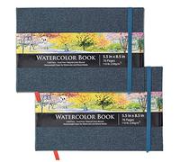 U.S. Art Supply Libreta de acuarela de 14 x 21,5 cm, 2 unidades, 76 hojas, 100 libras (230 gm²) Libretas de papel para artistas, encuadernadas en lino, sin ácidos, prensado en frío, pincel para
