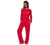 U.S. POLO ASSN. Conjunto de Camisa de Manga Larga y pantalón de Pijama para Mujer, Rojo 3, S, Rojo 3, S