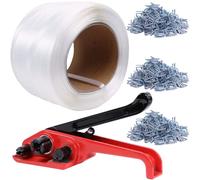 U.S. SOLID Juego de flejes textiles tejidos HD, 19 mm x 500 m, con tensor de cinta y abrazaderas de cierre, juego de flejes para palés, 300 unidades de hebillas de metal