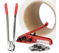 U.S. Solid Kit de tensor de correas de embalaje resistente, 150 sellos de metal, 1,2 cm x 0,1 cm x 750 m, correa de polipropileno, herramienta de sellado tensor de palés