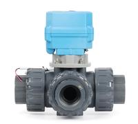 U.S. Solid Válvula de bola motorizada UPVC de 3 vías de rosca NPT de 1 1/4 pulgadas, tipo L, 9-24 V CA/CC, 2 cables, retorno automático, puerto estándar IP67, normalmente cerrada con reinicio manual