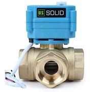 U.S. Solid Válvula motorizada 3 vías latón: tipo L - eléctrica válvula con función manual, puerto estándar (1", 9-24V AC/DC)
