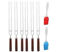 U Shaped BBQ Skewers & Basting Brush Set | 6 Stainless Steel Utensils & 2 Silicone Brushes | Reusable Barbecue Tools for Grilling Meat/Chicken/Vegetables