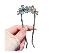 u-shaped pins Horquilla en forma de U con flor cristal esmaltado color negro for mujer, accesorio sencillo metal for el cabello