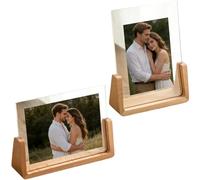 U shaped Walnut Wood Photo Frame with Acrylic Base, 6-Inch Horizontal 7-Inch Vertical Picture Display Frames, Modern Minimalist Tabletop Picture Holder for Homes Office Interior Decor