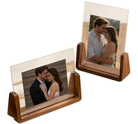 U shaped Walnut Wood Photo Frame with Acrylic Base, 6-Inch Horizontal 7-Inch Vertical Picture Display Frames, Modern Minimalist Tabletop Picture Holder for Homes Office Interior Decor