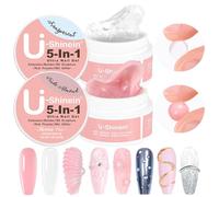 U-Shinein 2 unidades de gel de uñas sólido: gel de uñas 5 en 1 no pegajoso 3D esculpir para modelar arte, constructor y extensión de uñas, manicura UV/LED, transparente, almendra nuda