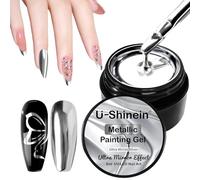 U-Shinein 8ml Bright Silver Metallic Painting Gel for Nail, DIY Nail Art | Upgraded Super Reflective Metal UV Gel - Strong Mirror Metal Effect, Perfect For Salon & Home DIY Nail Art Drawing