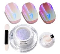 U-Shinein Cushion Aurora Chrome Nail Powder,holográfico Chrome & Laser Nail Powder, Unicorn Glitter Metallic Mirror Effect,Pearlescent Ice Mermaid Pigment for Nail Art WT25