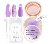 U-Shinein Cushion Gradient Painting Gel, Ombre Nails Aura Nails Full Coverage Precise Control of Each Dip 100pcs Spong & Grabbing Pen Matte Effect Non-Wipe Long Lasting Soak Off UV LED,Set Purple
