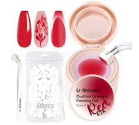 U-Shinein Cushion Gradient Painting Gel, Ombre Nails Aura Nails Full Coverage Precise Control of Each Dip 100pcs Spong & Grabbing Pen Matte Effect Non-Wipe Long Lasting Soak Off UV LED,Set Red
