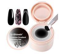 U-Shinein Gel de Pintura Gradiente con Cojín, Uñas Ombre Aura Uñas Cobertura Total Control Preciso de Cada Trazo Manicura Francesa de Larga Duración UV LED Soak Off Arte de Uñas DIY, Negro