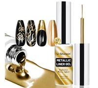 U-Shinein Gel de pintura metálica, esmalte de uñas efecto espejo 3D, gel de dibujo con pincel fino integrado, Soak-Off para salón y manicura DIY, dorado