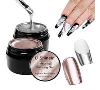 U-Shinein Gel de pintura para uñas, Mirror Silver Golden Nail Gel Upgraded Super Reflective Metal Painting Gel, Nail DIY Nail Art Paint Liner, UV Gel, Sliver+Rose Golden