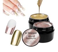 U-Shinein Golden Mirror Silver Nail Art Paint - Super Reflective Upgraded UV Gel Liner for DIY Nail DIY