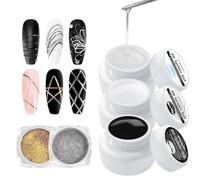 U-Shinein Juego de 3 esmaltes de uñas en gel de araña, color negro, blanco y transparente, con polvo de uñas cromado plateado metálico para arte de uñas