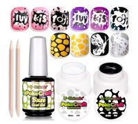 U-Shinein Juego de uñas de gel multifunción blanco y negro, con kit de palitos de uñas de madera y naranja, gel de floración, efecto de flor de PokeCraft, patrón de encaje DIY