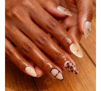 U-Shinein Mediano Almond Press On Nails, Uñas para pegar con flores esculpidas 3D Diseño de gel blanco y marrón, uñas acrílicas para arte de uñas de gel de gelatina