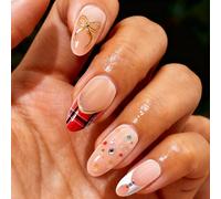 U-Shinein Medium Almond Press On Nails Golden Bow French Design