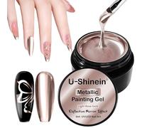 U-Shinein Metallic Mirror Gel for Nail Art - Super Reflective UV Paint Liner in Silver, Golden, Light Rose Gold
