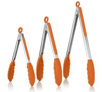 U-Taste 17/22/30 cm Pinzas Cocina Silicona, con Puntas de Silicona de Alta Resistencia al Calor de 250 ℃, Mango de Acero Inoxidable 18/8, Para Ensalada, Barbacoa, Freír, Juego de 3 (Naranja)