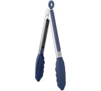 U-Taste 23 cm 315 ℃ Pinzas de cocina de silicona resistente al calor con puntas de goma antiadherentes firmemente selladas, mango de acero recubierto de silicona y bloqueo suave (Azul medianoche)