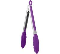 U-Taste 23cm 315℃ Pinzas de cocina de silicona resistentes al calor con puntas de goma antiadherentes firmemente selladas, mango de acero revestido de silicona y bloqueo suave para barbacoa (Púrpura)
