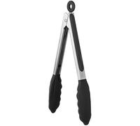 U-Taste 23cm 315℃ Pinzas de cocina de silicona resistentes al calor con puntas de goma antiadherentes firmemente selladas, mango de acero revestido de silicona y bloqueo suave para barbacoa (Negro)