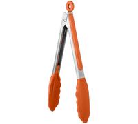 U-Taste 23cm 315℃ Pinzas de cocina de silicona resistentes al calor con puntas de goma antiadherentes firmemente selladas, mango de acero revestido de silicona y bloqueo suave para barbacoa (Naranja)