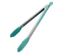 U-Taste 30 cm 315 ℃ Pinzas de cocina de silicona resistente al calor con puntas de goma antiadherentes firmemente selladas, mango de acero recubierto de silicona y bloqueo suave (Aqua Sky)