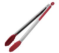 U-Taste 41cm 315℃ Pinzas de cocina de silicona resistentes al calor con puntas de goma antiadherentes firmemente selladas, mango de acero revestido de silicona y bloqueo suave para barbacoa (Rojo)