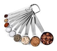 U-Taste Cucharas de medición de metal conjunto, 18/8 acero inoxidable TableSpoon Teaspoon Tbsp Tsp redondo mango largo redondo medida para hornear (9 piezas)