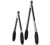 U-Taste Juego de pinzas de cocina de silicona resistente al calor de 315 ℃ con puntas de goma antiadherentes firmemente selladas y mango de acero inoxidable recubierto de silicona (23/30 cm, Negro)