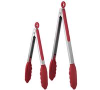 U-Taste Juego de pinzas de cocina de silicona resistente al calor de 315 ℃ con puntas de goma antiadherentes firmemente selladas y mango de acero inoxidable recubierto de silicona (23/30 cm, Rojo)