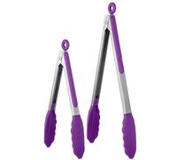 U-Taste Juego de pinzas de cocina de silicona resistente al calor de 315 ℃ con puntas de goma antiadherentes firmemente selladas y mango de acero inoxidable recubierto de silicona (23/30 cm, Púrpura)