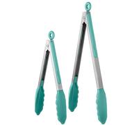 U-Taste Juego de pinzas de cocina de silicona resistente al calor de 315℃ con puntas de goma antiadherentes firmemente selladas y mango de acero inoxidable recubierto de silicona (23/30 cm, Aqua Sky)