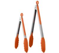 U-Taste Juego de pinzas de cocina de silicona resistente al calor de 315℃ con puntas de goma antiadherentes firmemente selladas y mango de acero inoxidable recubierto de silicona (23/30 cm, Naranja)
