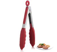 U-Taste Pinzas de Cocina de Silicona: 250℃ Resistentes al Calor con Puntas de Goma Antiadherentes Firmemente Selladas, Mango de Acero y Bloqueo Suave para Barbacoa (Rojo, 18cm)
