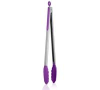 U-Taste Pinzas de Cocina de Silicona: 250℃ Resistentes al Calor con Puntas de Goma Antiadherentes Firmemente Selladas, Mango de Acero y Bloqueo Suave para Barbacoa (Púrpura, 41cm)