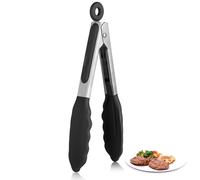 U-Taste Pinzas de Cocina de Silicona: 250℃ Resistentes al Calor con Puntas de Goma Antiadherentes Firmemente Selladas, Mango de Acero y Bloqueo Suave para Barbacoa (Negro, 18cm)